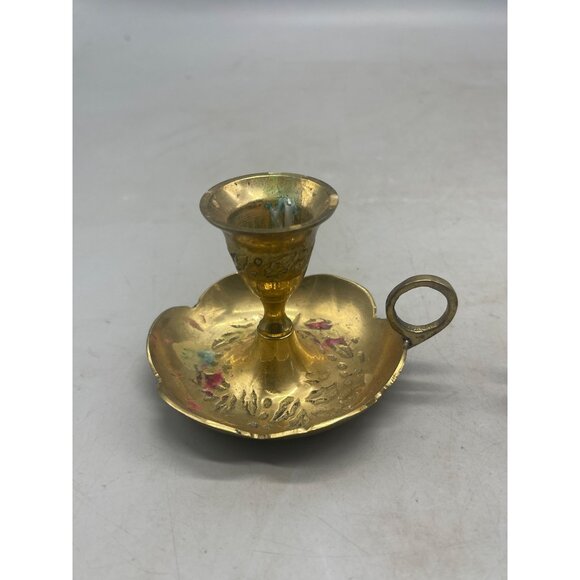 set of 2 Vintage Bedside Candlestick Portable holder made in India embossed READ - Picture 2 of 8